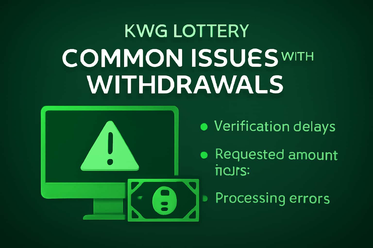 An informational scene about KWG Lottery withdrawals, highlighting common issues.