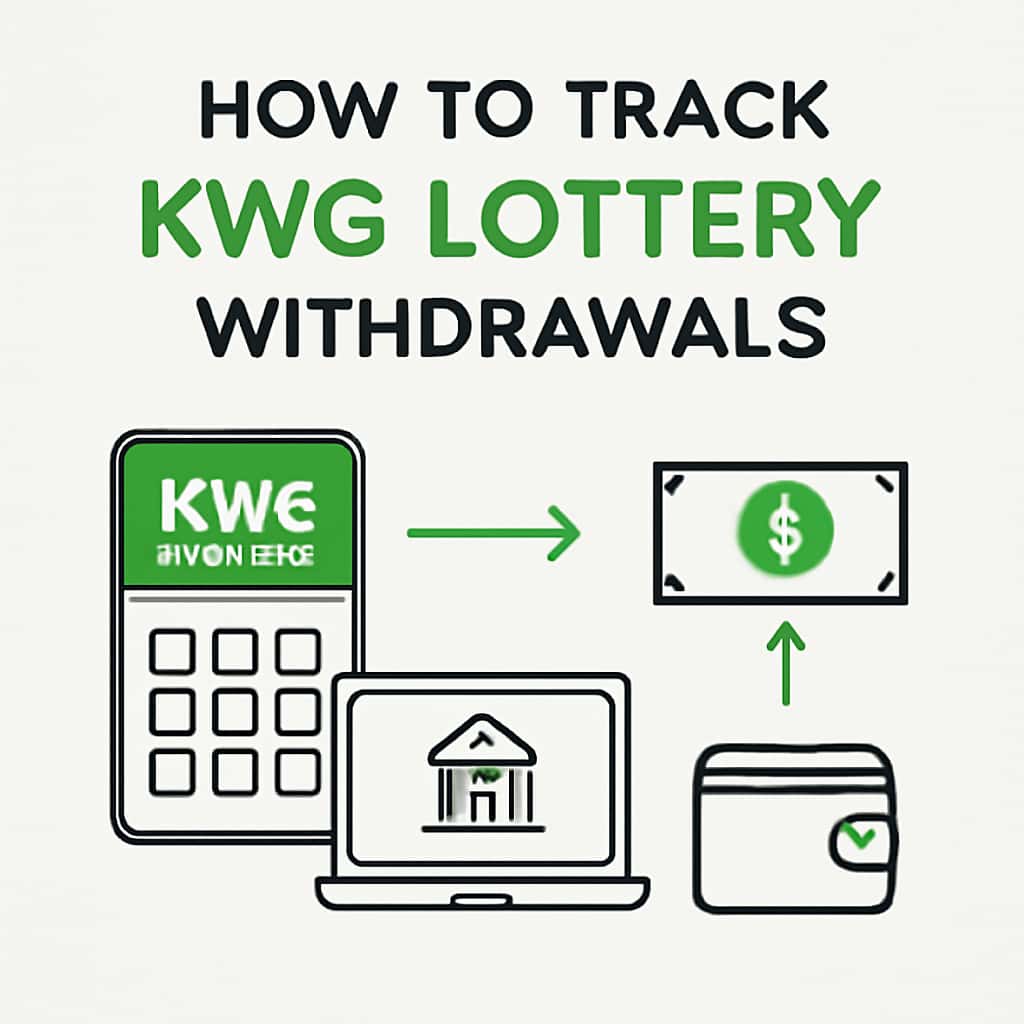 An educational illustration depicting the steps to track KWG Lottery withdrawals.