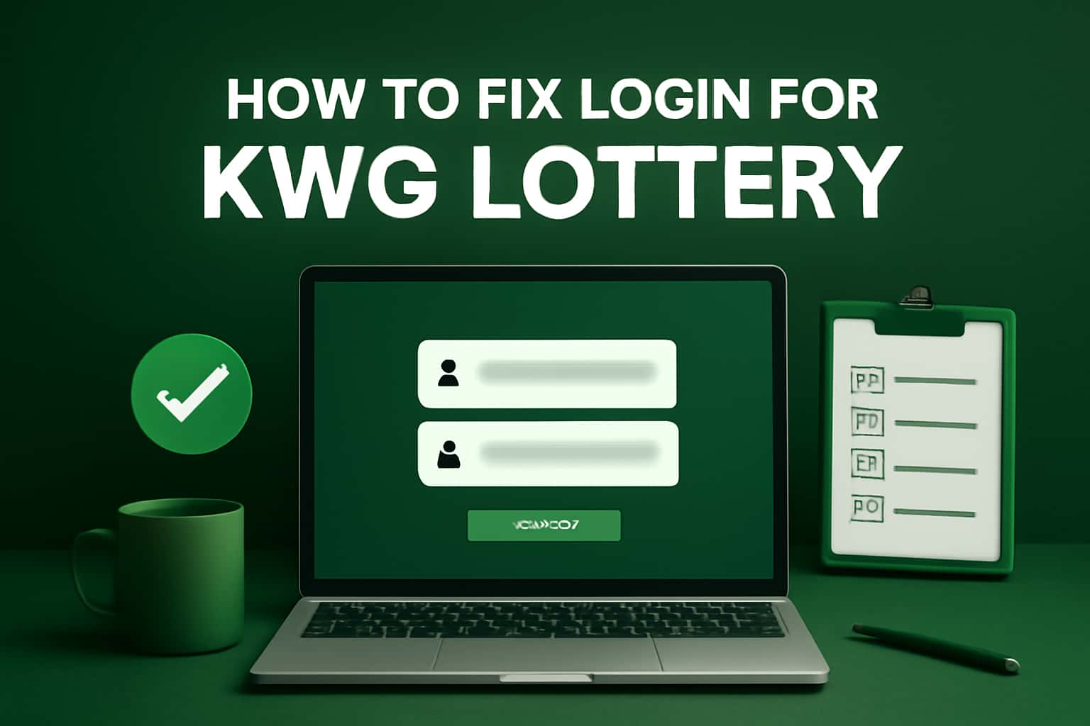 An informative scene depicting the process of fixing login issues for KWG Lottery.