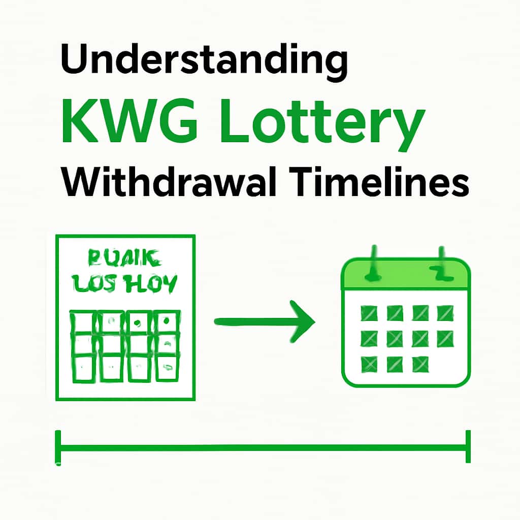 An educational graphic illustrating the timelines and steps involved in KWG Lottery withdrawals.